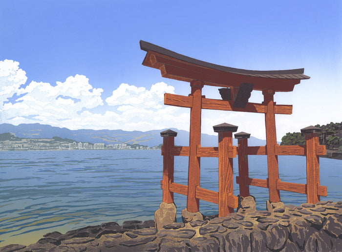 "Torii Sea View" Limited Edition Reduction Linocut Print by Alexandra Buckle