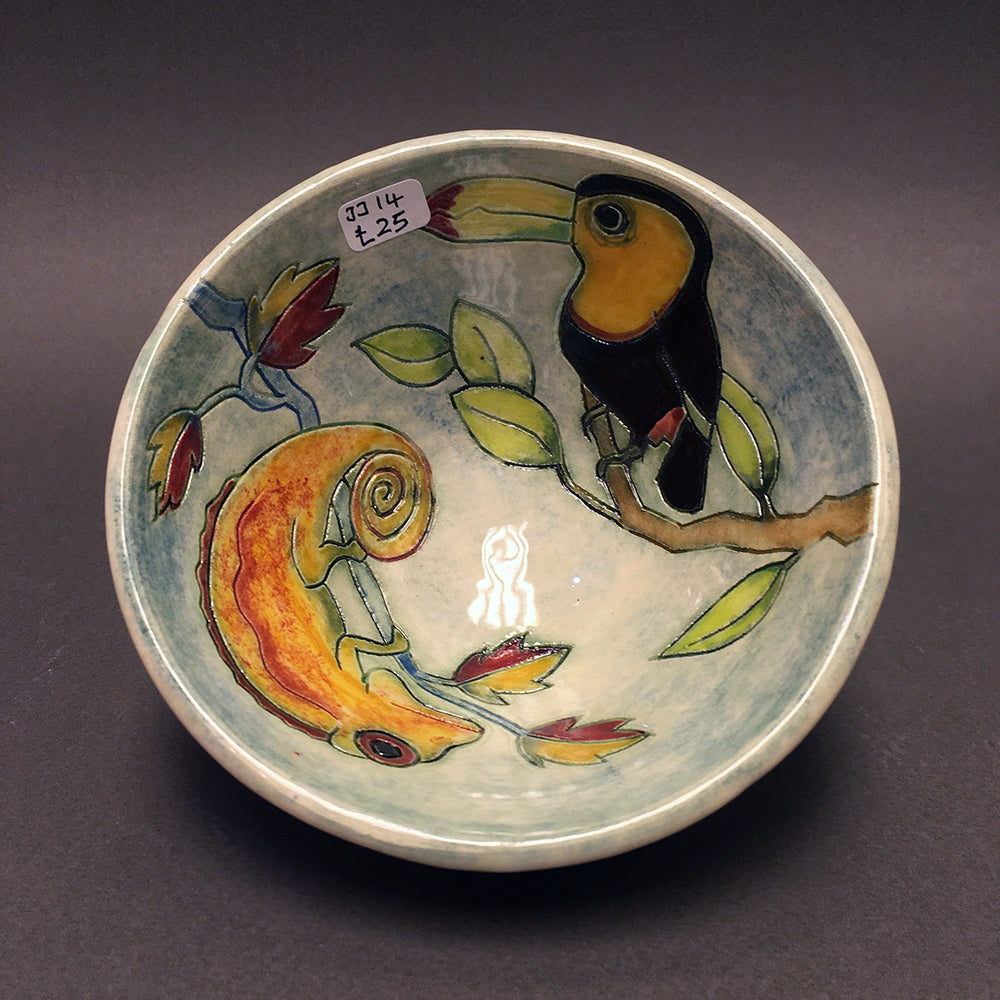 Small Toucan and Chameleon Bowl by Jeanne Jackson