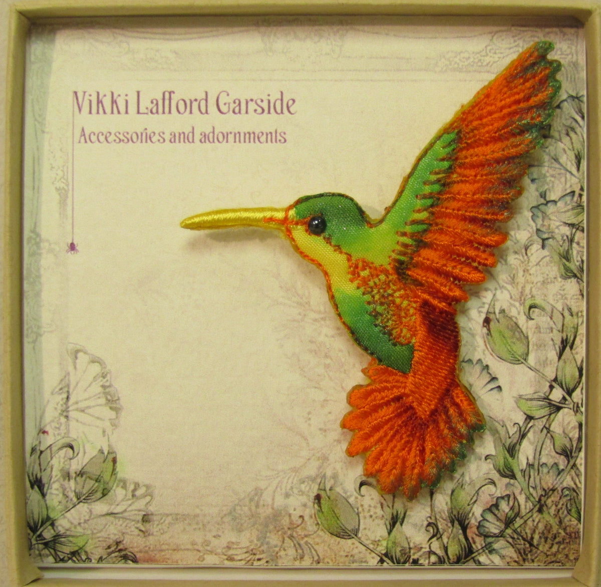 Hummingbird Embroidered Brooch by Vikki Lafford Garside