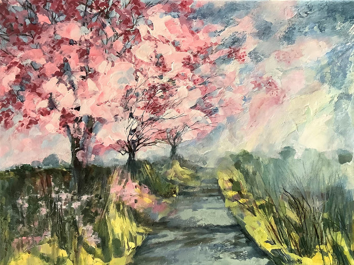 Blossom along the Oxford Road original acrylic painting by Victoria Reynolds