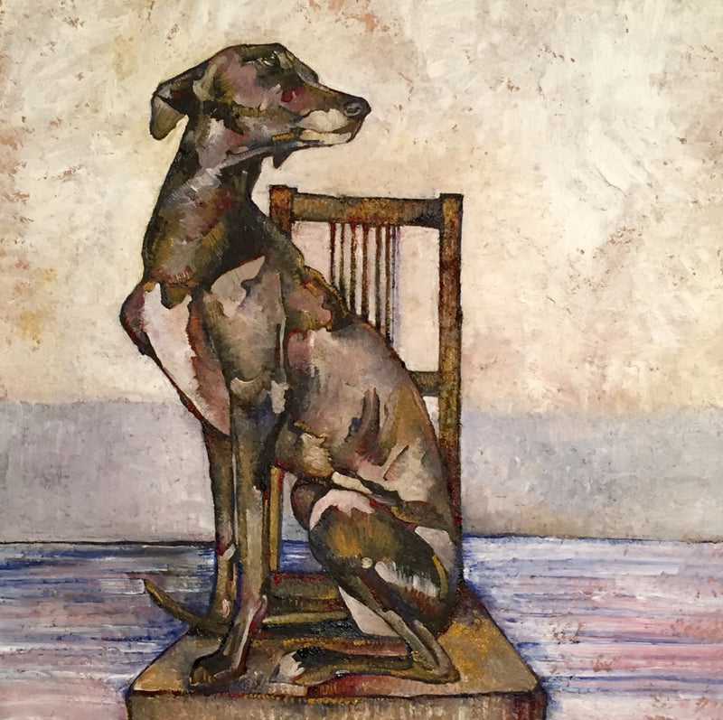 Whippet on Dining Room Chair  - reproduction print by Jenni Cator