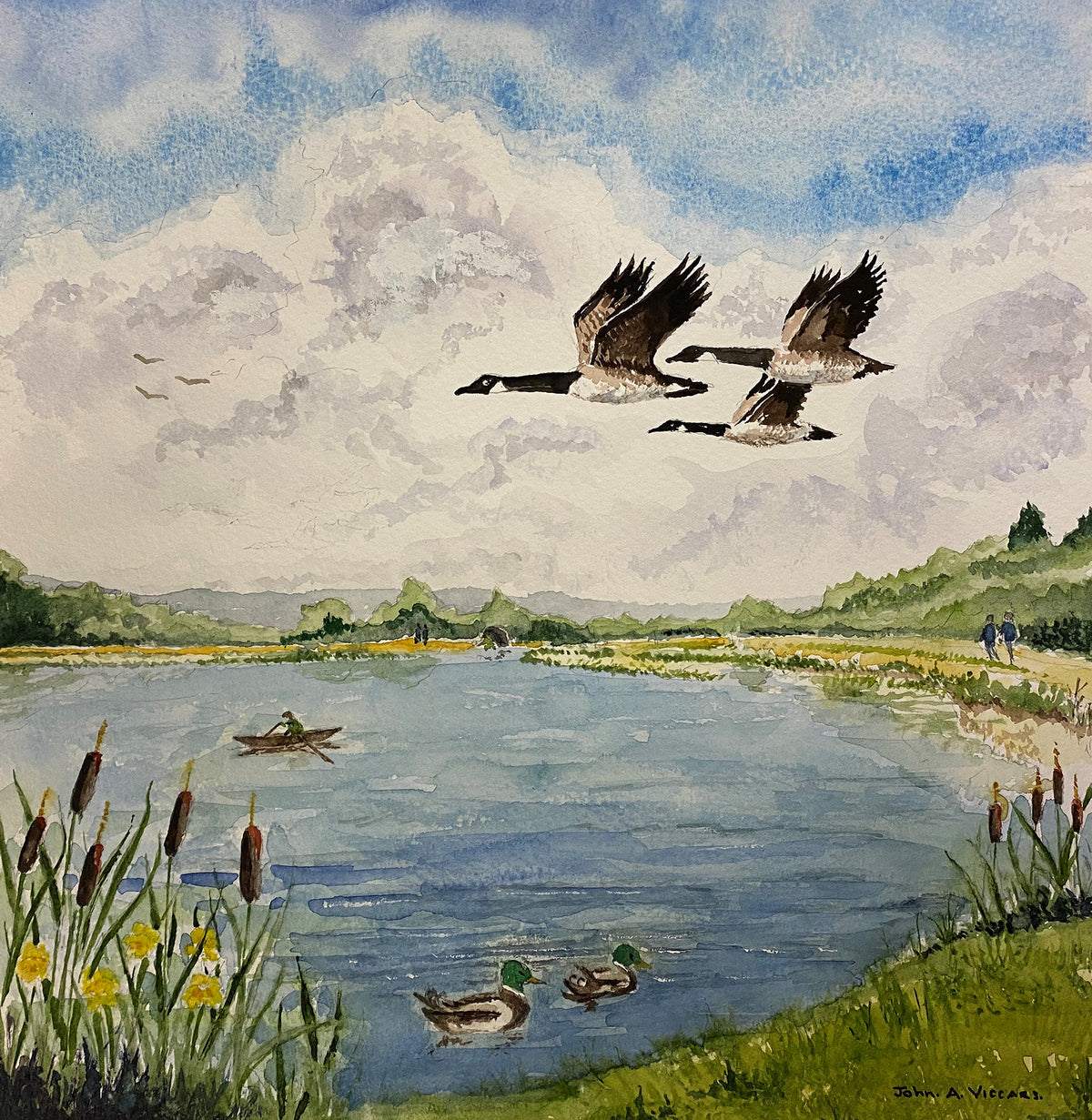 Wilstone Reservoir - watercolour by John A. Viccars