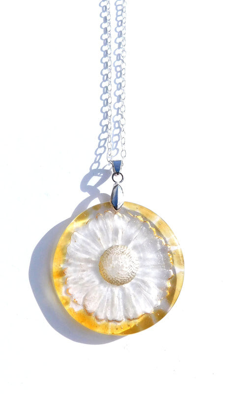Glass Yellow Daisy Round Pendant on Sterling Silver Chain by Connell & Hart