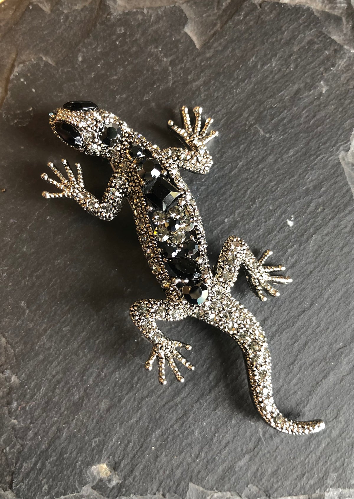 Diamante Lizard Brooch in Black by Jieun