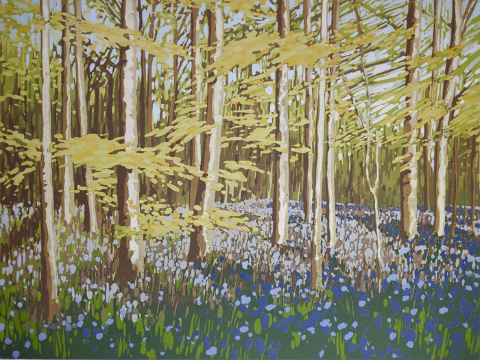 "Bluebell Arrival" Limited Edition Reduction Linocut Print by Alexandra Buckle