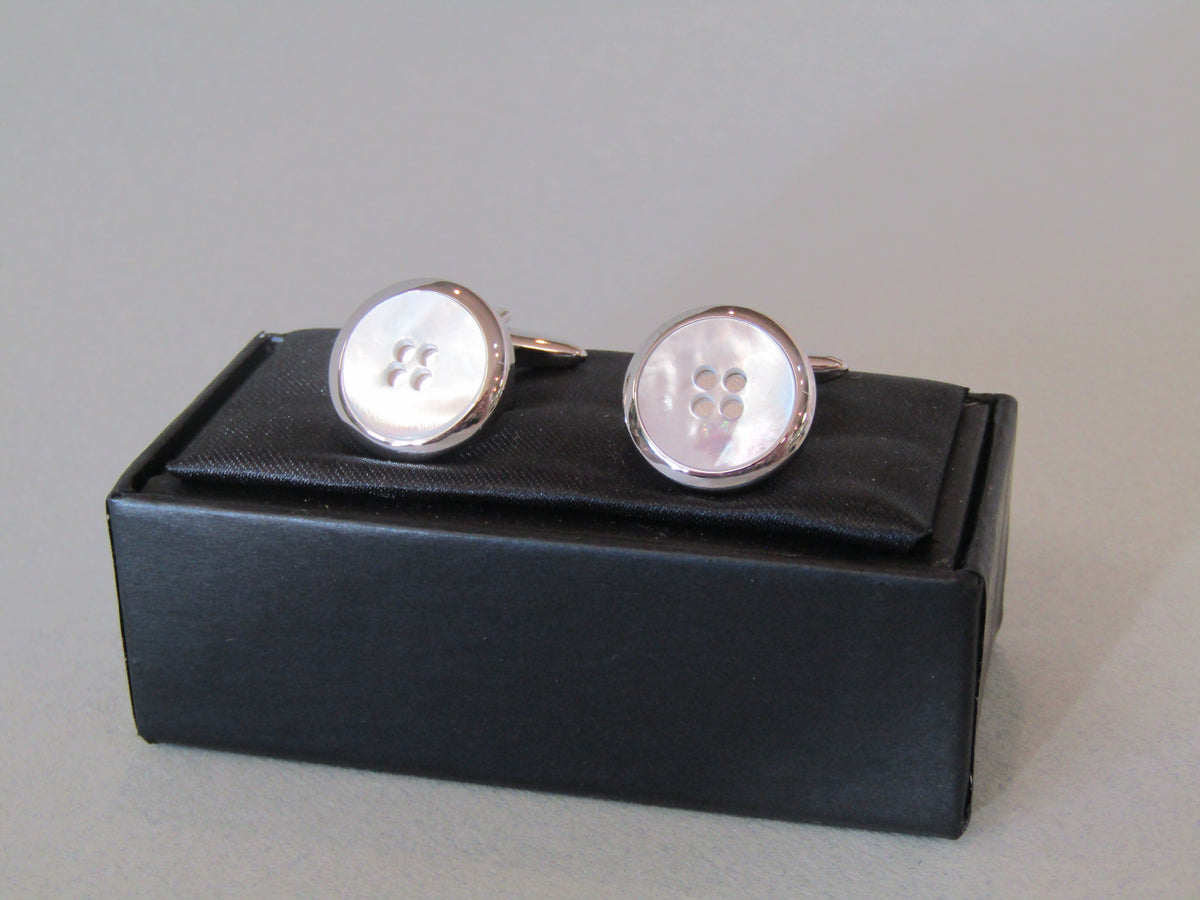 Mother of Pearl, Button Design - Pewter Cufflinks