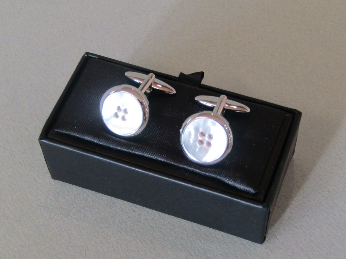 Mother of Pearl, Button Design - Pewter Cufflinks