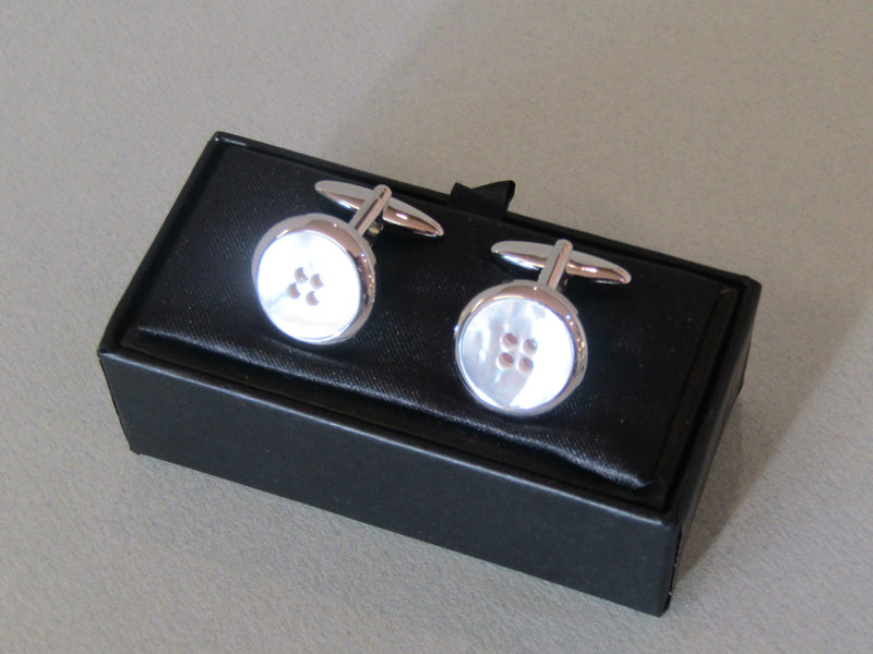 Mother of Pearl, Button Design - Pewter Cufflinks