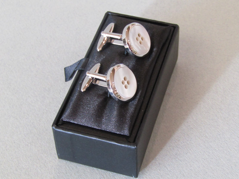 Mother of Pearl, Button Design - Pewter Cufflinks