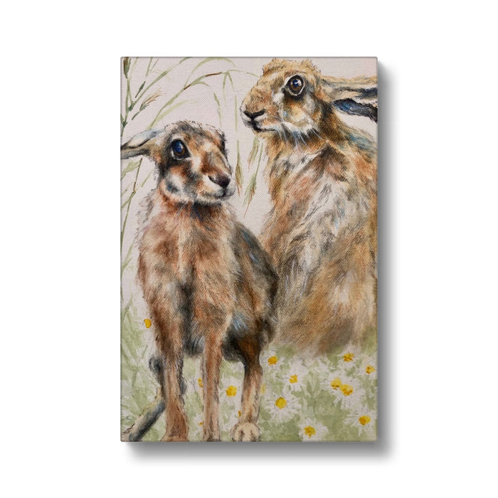 Two Hares by Sally Leggat - Print on Stretched Eco Canvas