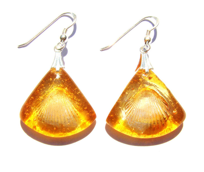 Glass Amber Shell Earrings in Sterling Silver by Connell & hart