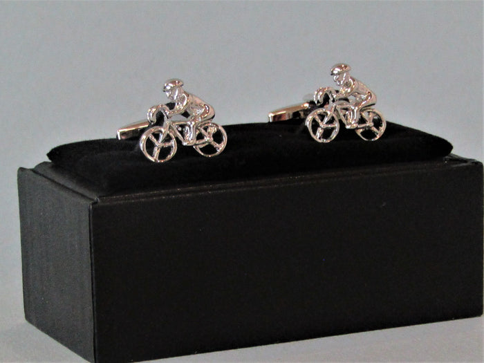 Cyclist design pewter cufflinks