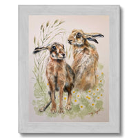Two Hares by Sally Leggatt - Framed Print