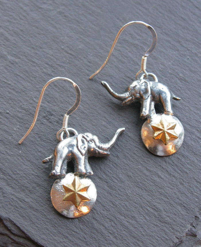 Silver Circus Elephant Earrings