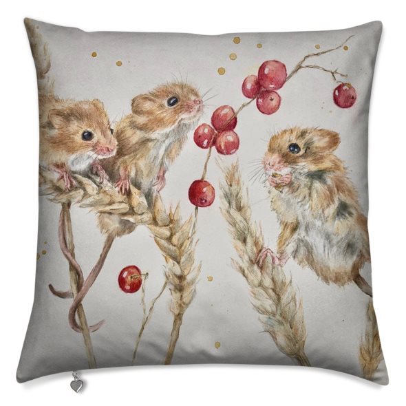 Field Mice on Berries Cushion by Sally Leggatt