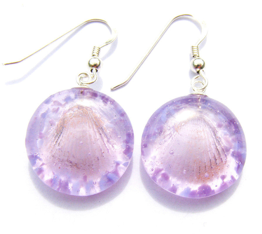 Pink Glass Shell Round Drop Sterling Silver Earrings by Connell & Hart
