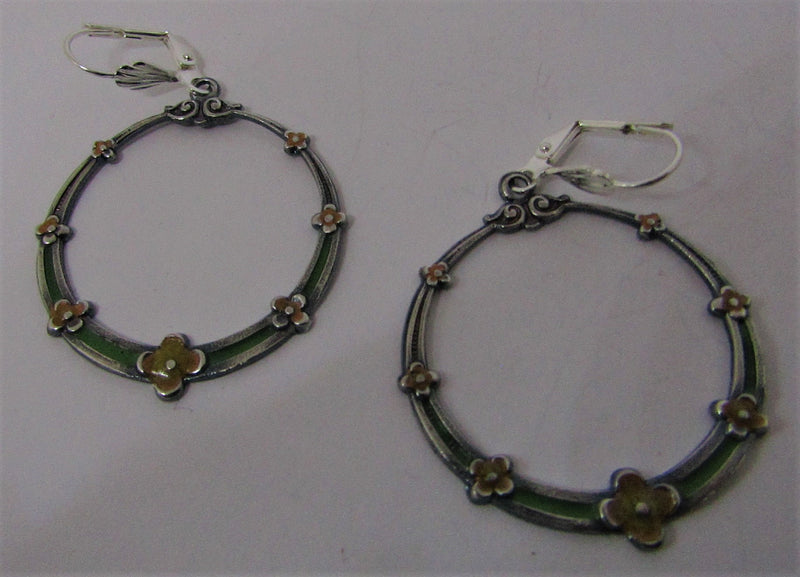 Green Hoops with Orange Flower Earrings by Jess Lelong