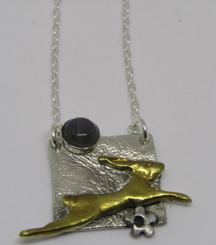 Silver Hare Square Necklace by Xuella Arnold
