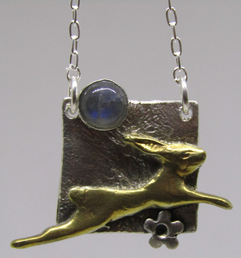 Silver Hare Square Necklace by Xuella Arnold