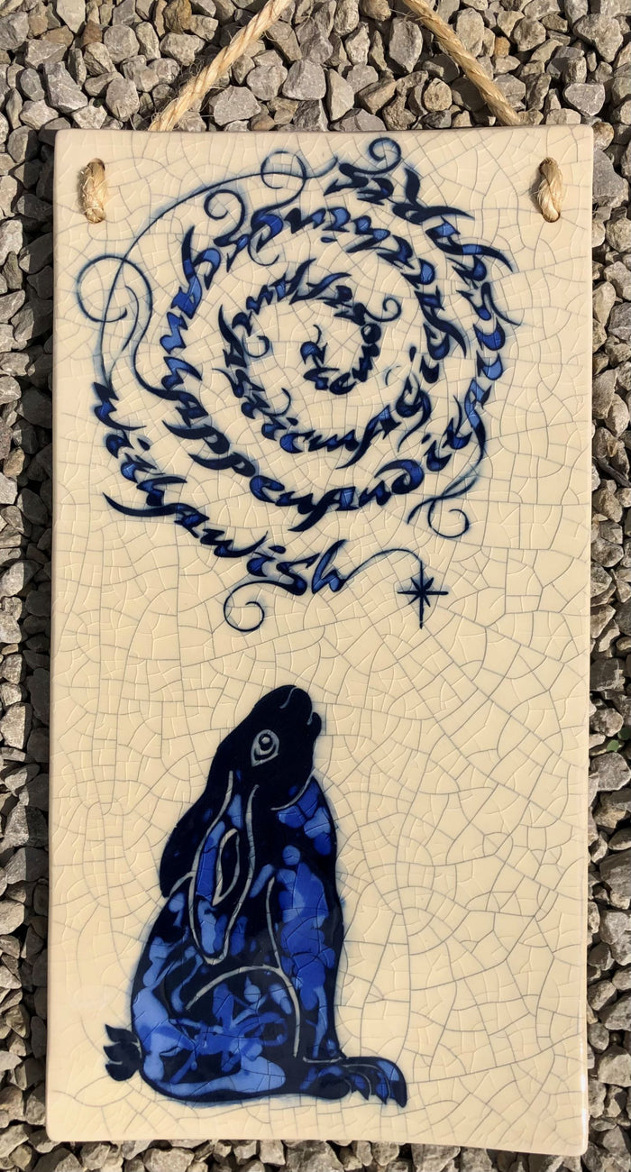 Large ceramic tile with Dream Hare by Mel Chambers