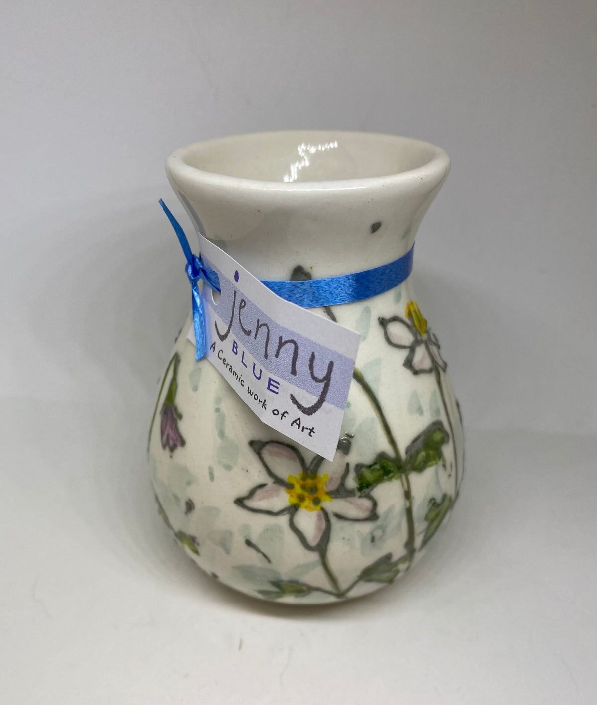 Small Hand - Painted Ceramic Bud Vase by Jenny Bell  Media 1 of 4