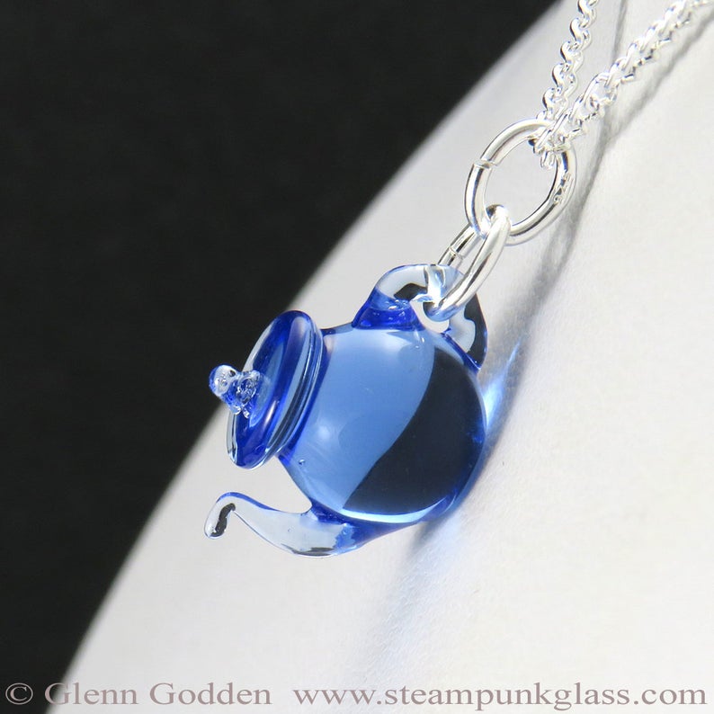 Tiny Sapphire Blue Teapot Pendant