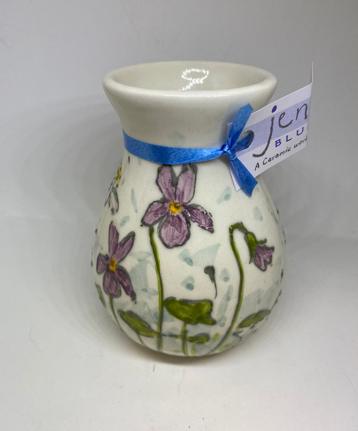 Small Hand - Painted Ceramic Bud Vase by Jenny Bell 