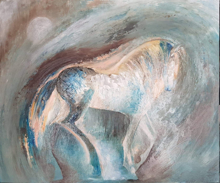Moon Horse - framed oil on board by Elena Krumgold