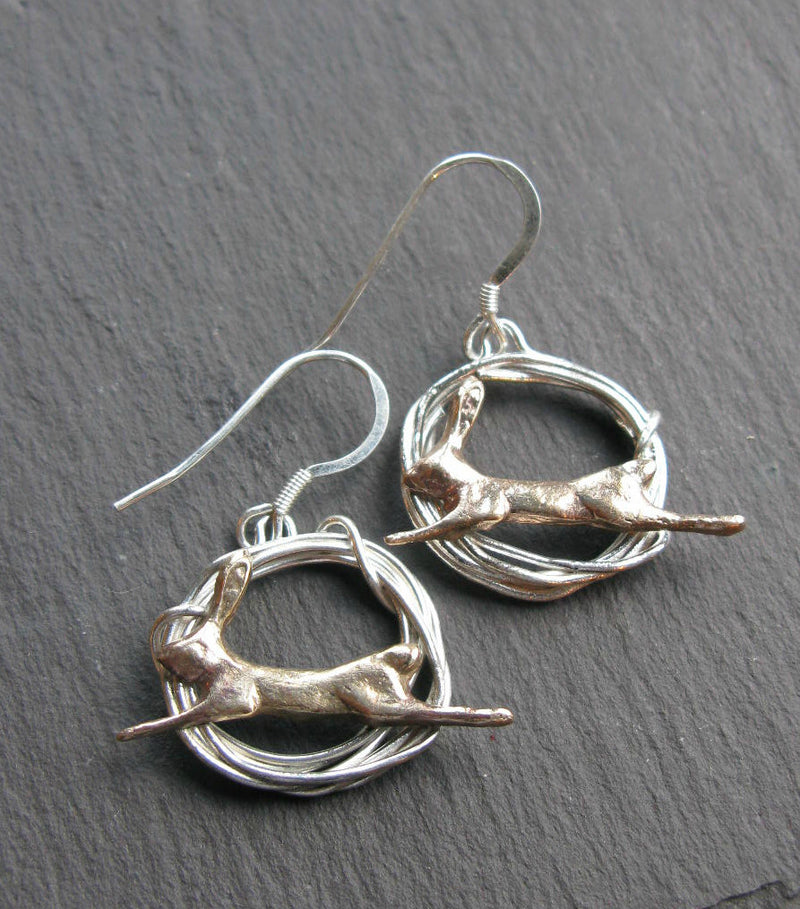 Leaping Hare in Circle Earrings 