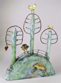 Brass, copper, wood sculpture by Frances Noon.