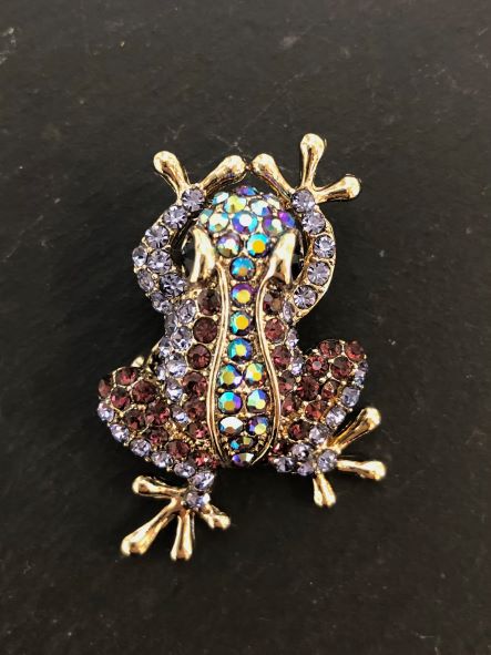Crystal Frog Brooch in Lilac by Jieun