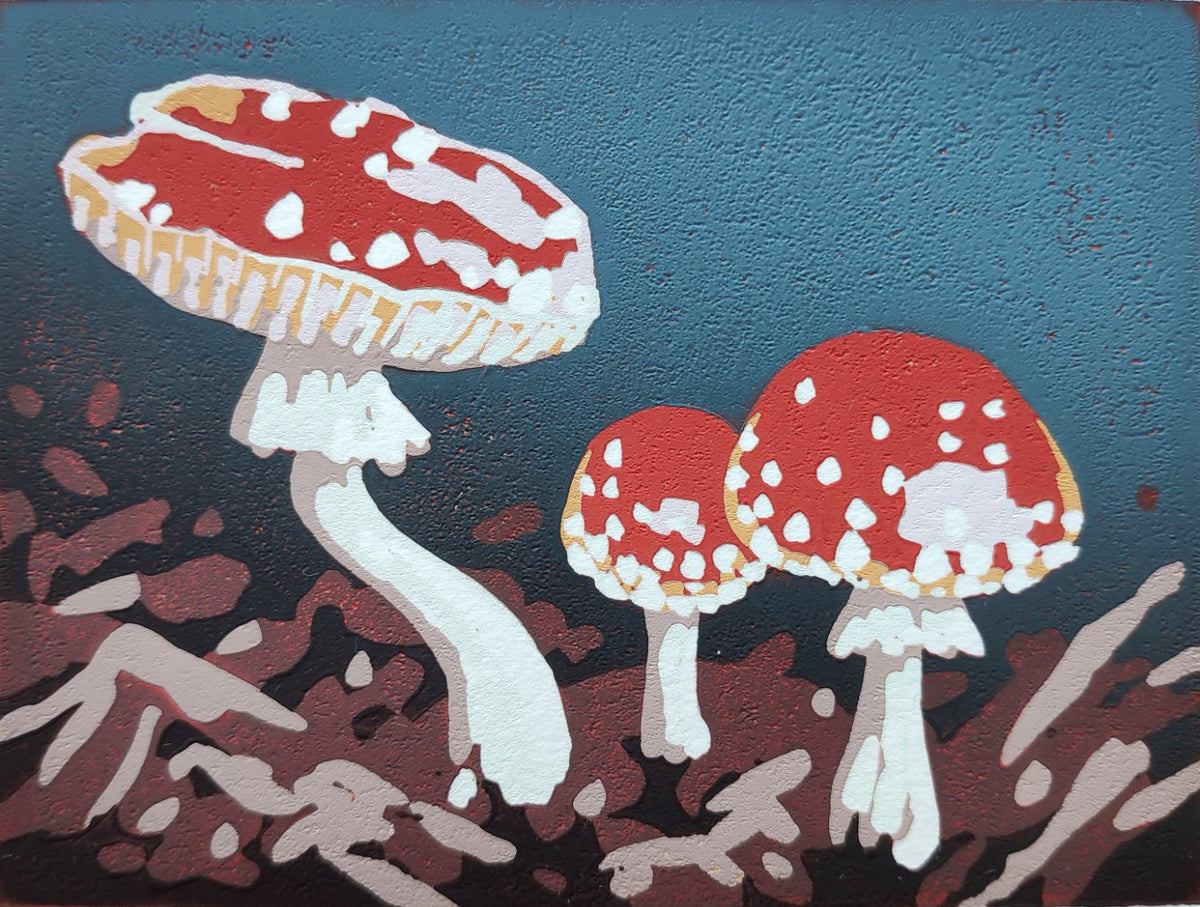 "Mini Fly Agaric" Limited Edition Reduction Linocut Print by Alexandra Buckle