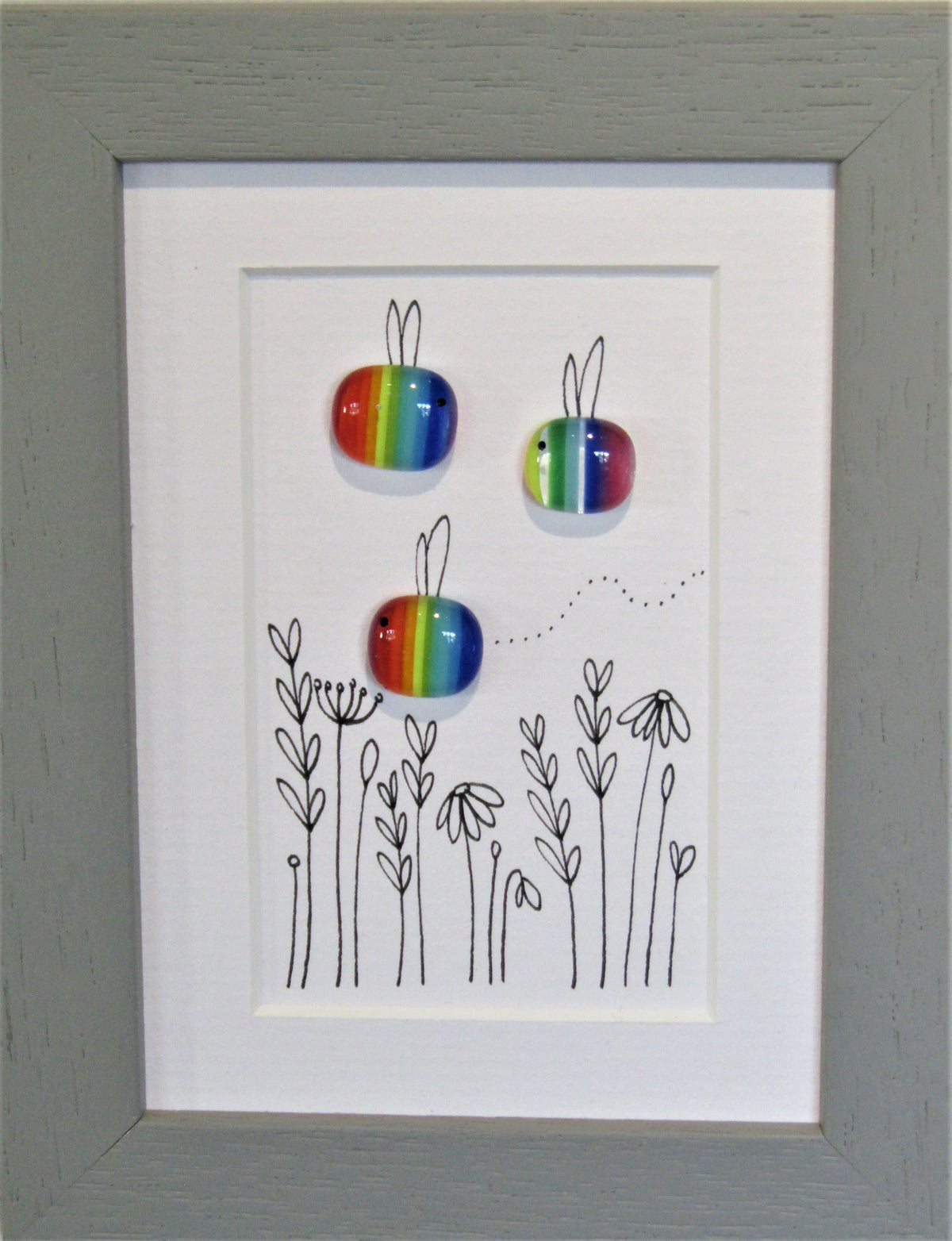 3 Rainbow Bees - Fused Glass and Illustration