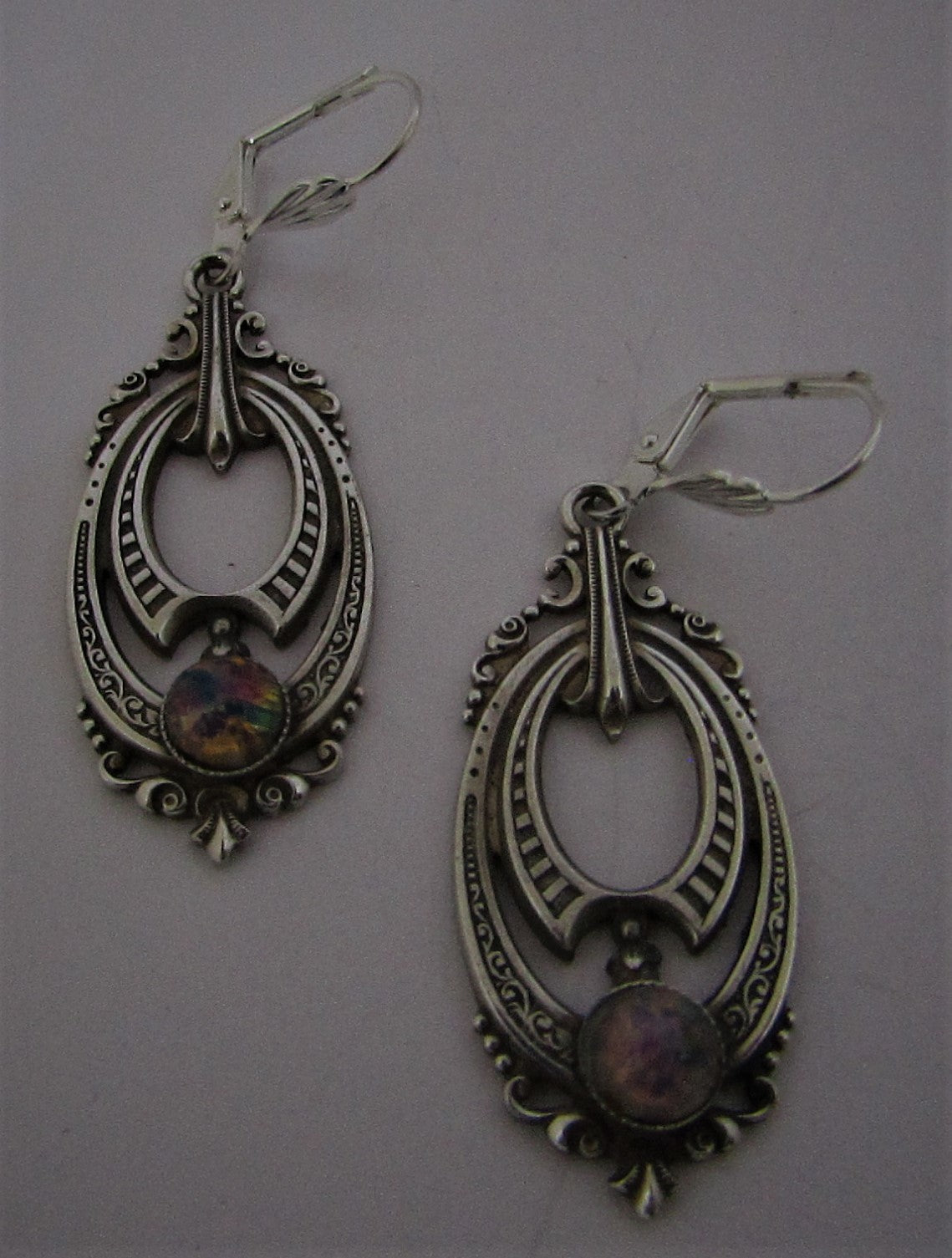 Oval Rounded Multi-Coloured Jewel Drop Earrings by Jess Lelong