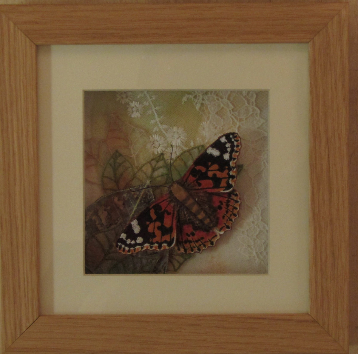 Framed Textile Painted Lady Butterfly by Vikki Lafford Garside