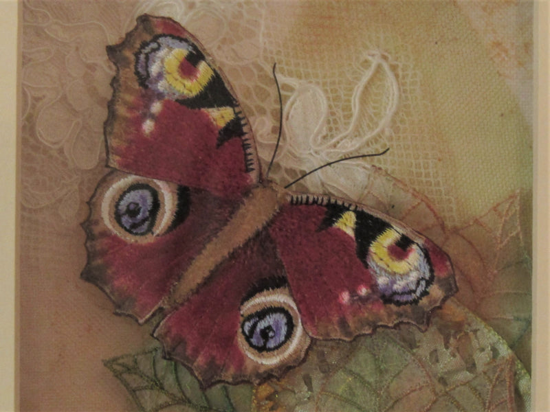 Framed Textile Peacock Butterfly by Vikki Lafford Garside
