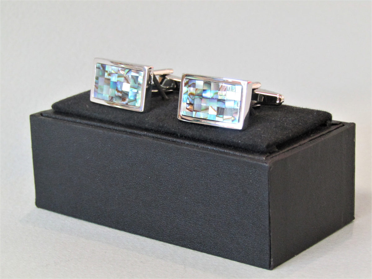 Chequered Mother of Pearl, Pewter Cufflinks