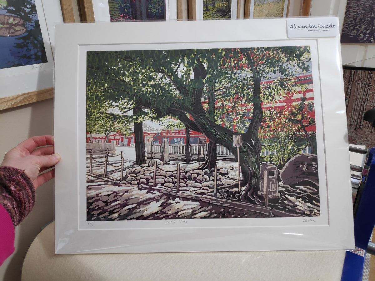 "Sensoji Trees" Limited Edition Reduction Linocut Print by Alexandra Buckle