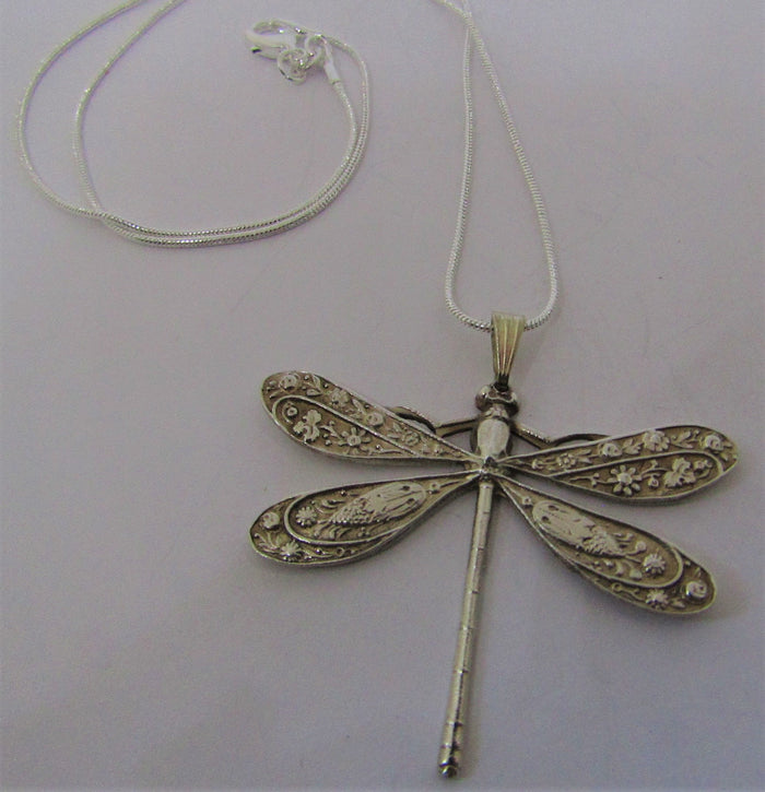 Silver Dragonfly Pendant with a Faint Gold Touch by Jess Lelong