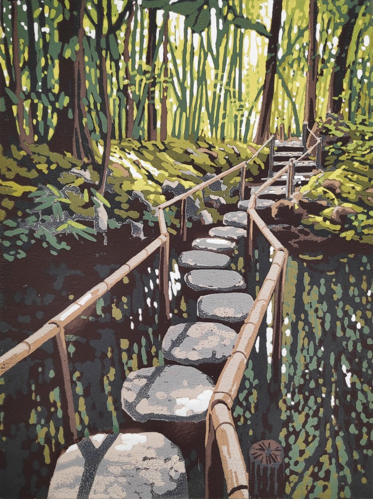 "Stepping Stones" Studio Proof Reduction Linocut Print by Alexandra Buckle