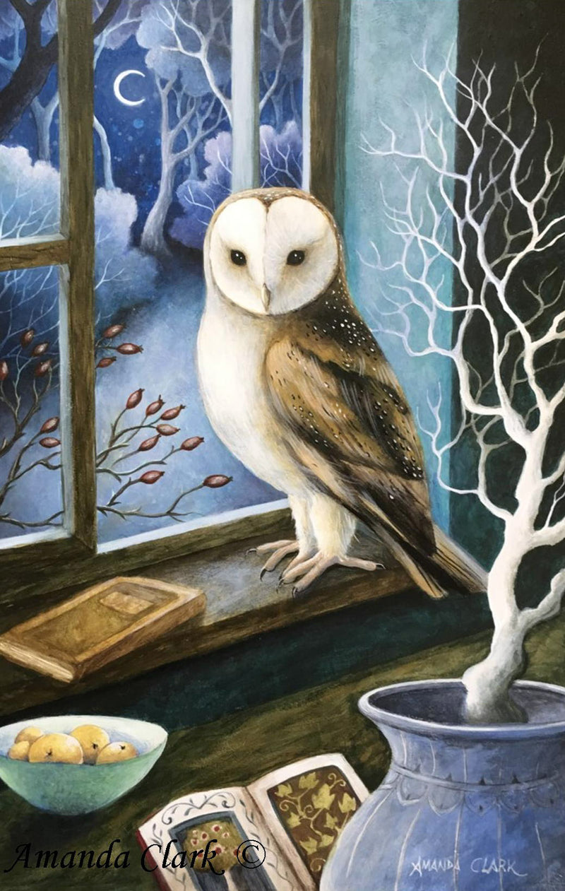 Visitor at my Window - framed original acrylic painting by Amanda Clark