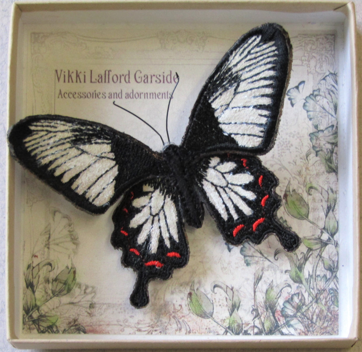 Ceylon Rose Butterfly, Embroidered Brooch.