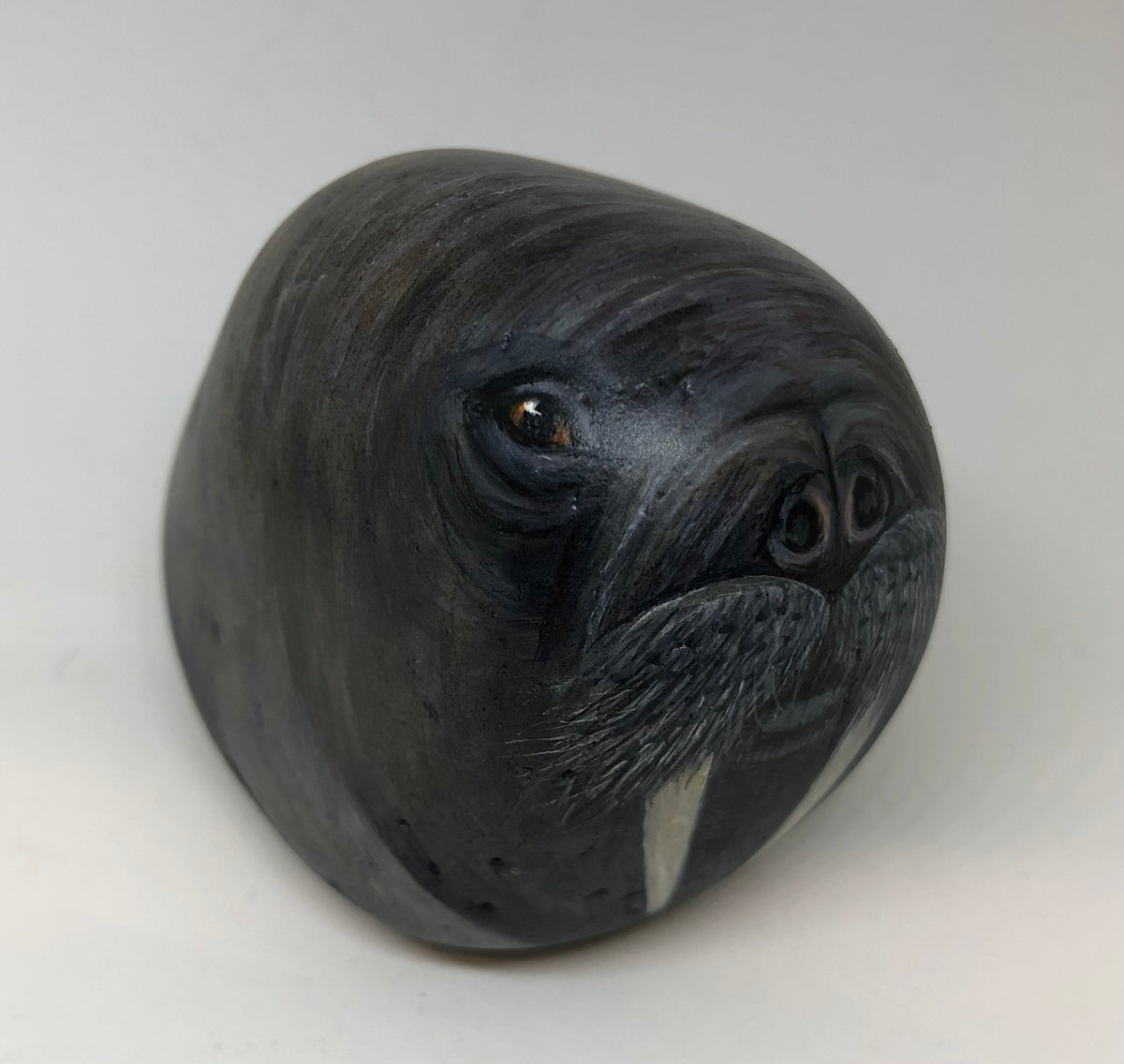 Walrus - handpainted pebble by Rosemary Timney