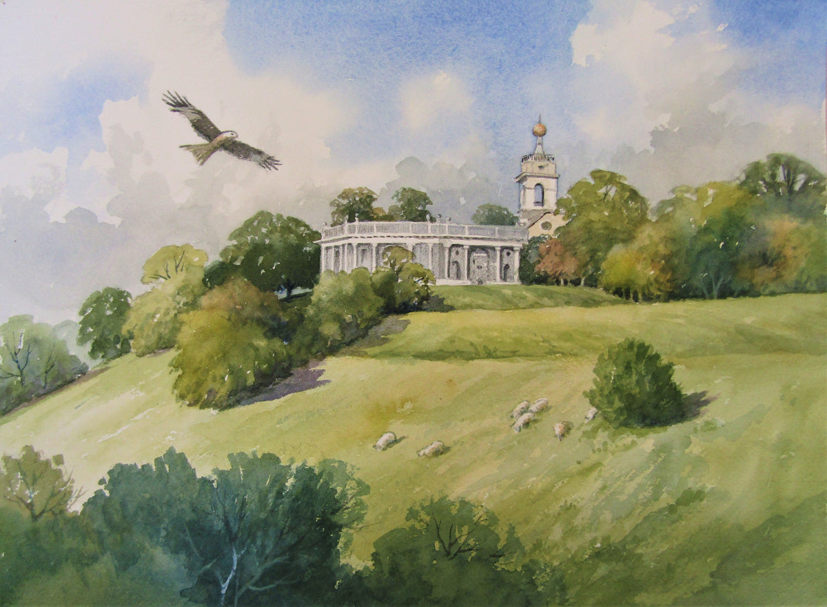 'West Wycombe Mausoleum' - watercolour by Colin Tuffrey