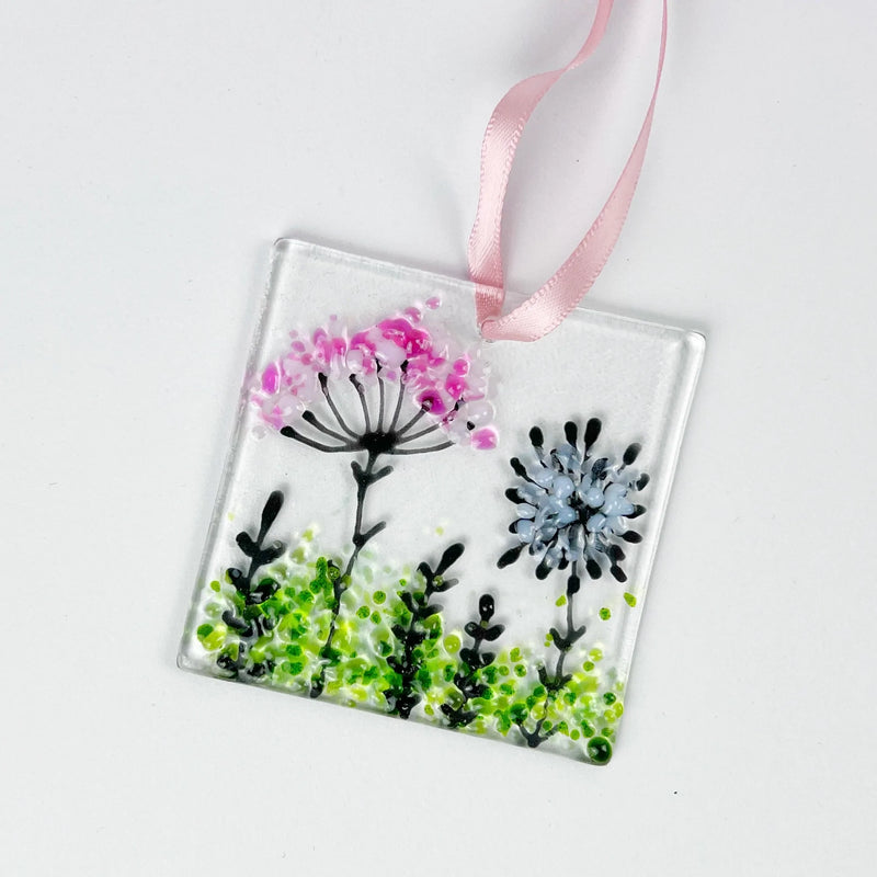 Small Hanging Wildflower Glass Panel Decoration